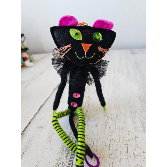 Bendable cat Halloween decor rhinestone ornament largeshabby chic green black un - Picture 3 of 7